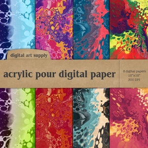 Papier acrylique numérique, Verser de l'acrylique Papier numérique, Art fluide, Versement de peinture acrylique, Arrière-plans fluides abstraits, Téléchargement immédiat