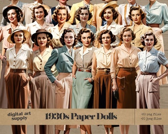 1930s Paper Dolls: Vintage Women PNG, Jpeg (Digital Download)