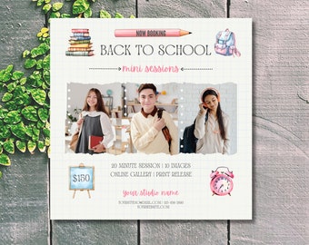 Back to School Mini Session Template PINK | Kids Photography School Minis Photo Templates | Photographer Marketing | Mini Session Template