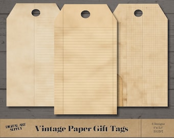 Vintage Paper Gift Tags: Distressed Grid Designs (Digital Download)