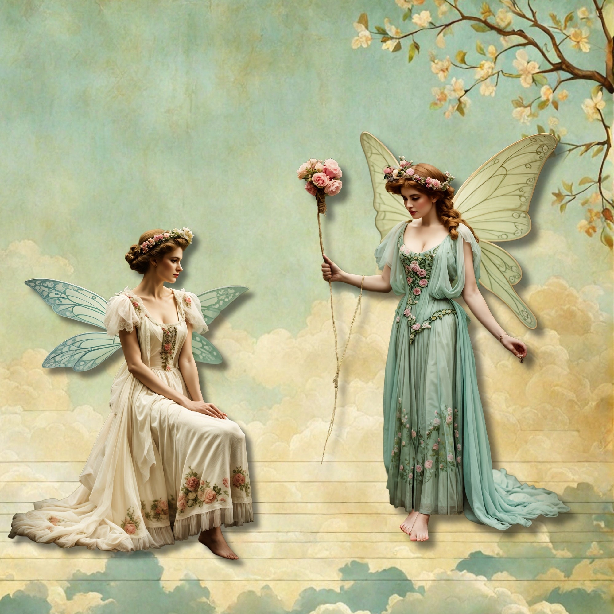 Vintage Fairies Clipart, Printable Paper Dolls, Vintage Fairies PNG ...