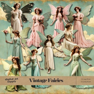 Vintage Fairies Clipart, Printable Paper Dolls, Vintage Fairies PNG, Digital Paper Dolls, Fairies Junk Journal, Fussy Cut, Vintage Fairy