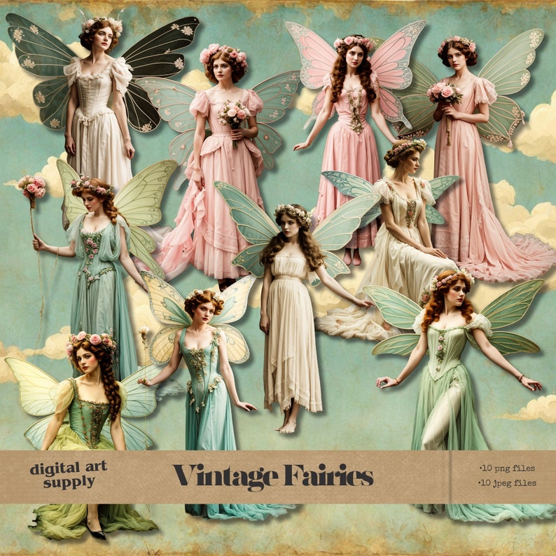 Vintage Fairies Clipart: Printable Paper Dolls for Junk Journals (PNG ...