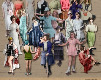Vintage Women Paper Dolls: Junk Journal Ephemera (PNG, JPEG)