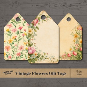 Étiquettes florales vintage pour cadeaux : fleurs printanières pour scrapbooking (téléchargement numérique)