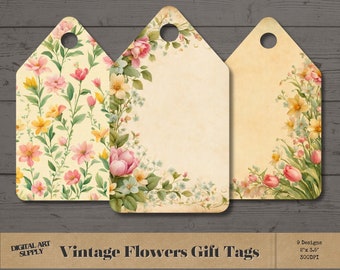 Vintage Floral Gift Tags: Spring Flower Scrapbooking (Digital Download)