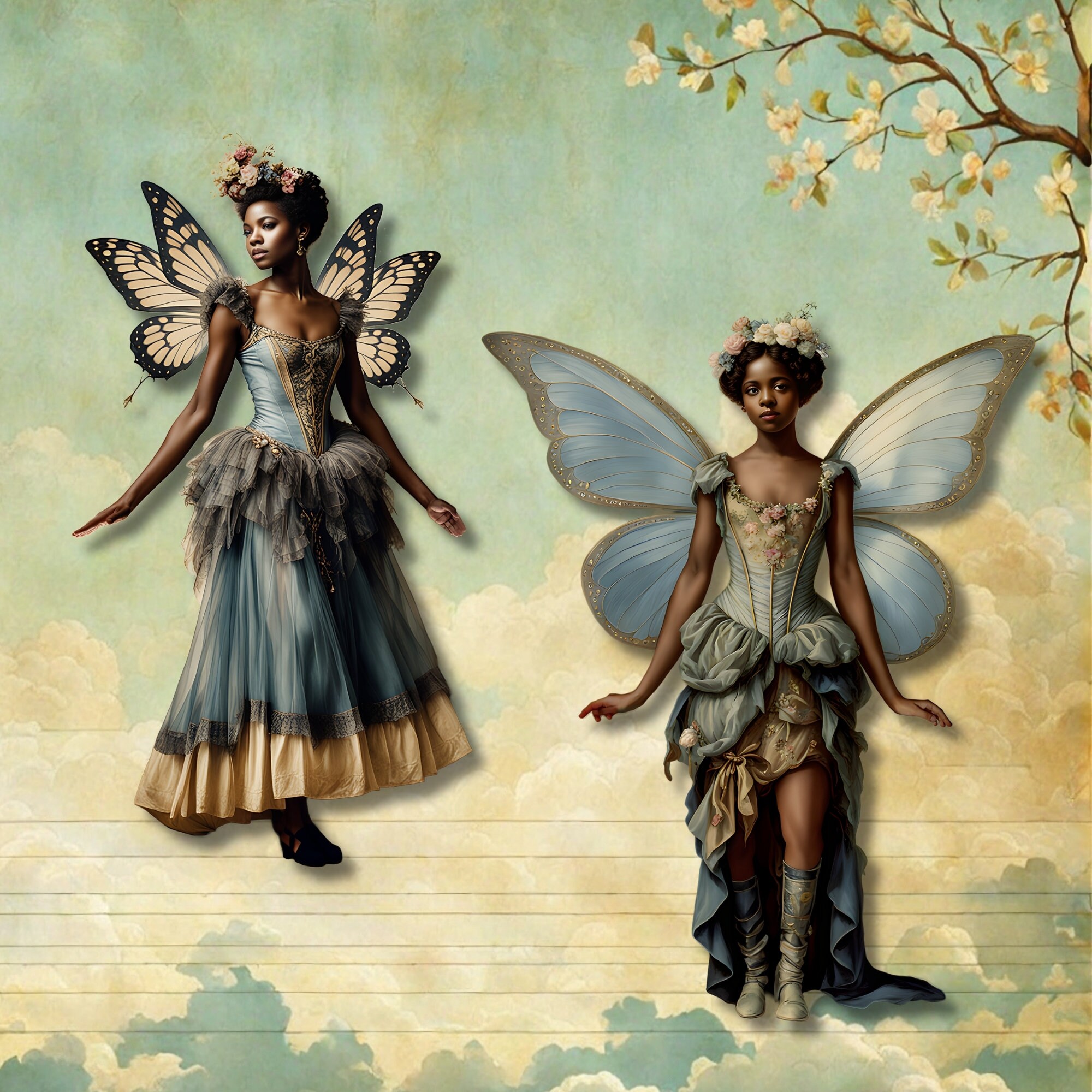 Vintage Fairies Clipart, Printable Paper Dolls, Vintage Fairies PNG ...