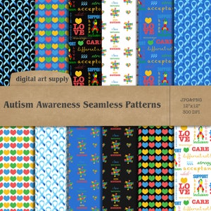 Autism Awareness Seamless Pattern - Autism Awareness Digital Paper Pack, Blue Ribbon Background, Autism Awareness Month PNG, Commercial Use