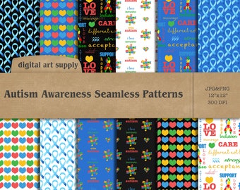 Autism Awareness Seamless Pattern - Autism Awareness Digital Paper Pack, Blue Ribbon Background, Autism Awareness Month PNG, Commercial Use