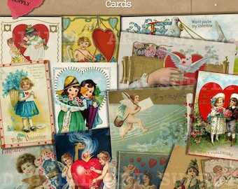 Druckbare Vintage Valentinstagskarten, Junk Journal Karten, Ephemera Pack, digitaler Download, Geschenkkarten, Valentinstagskarten