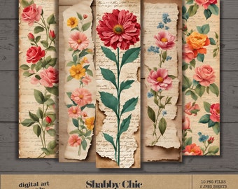 Shabby Chic Floral Bookmarks: Vintage Spring Flowers (Digital Download)
