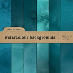 Blue Watercolour Backgrounds, Blue Digital Paper, Watercolour Textures, Blue Planner Covers, Commercial Use - Blue Photography Backgrounds