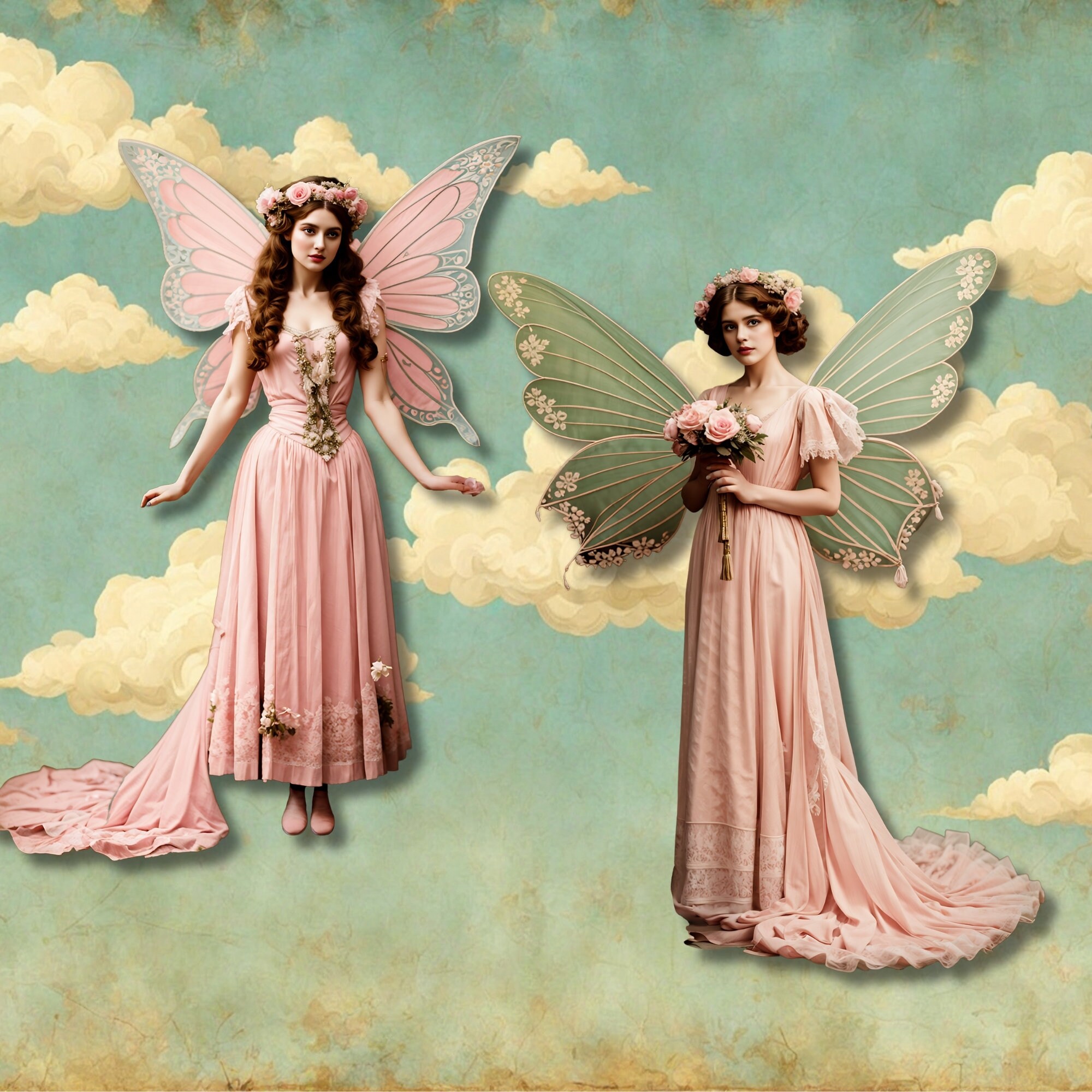 Vintage Fairies Clipart, Printable Paper Dolls, Vintage Fairies PNG ...