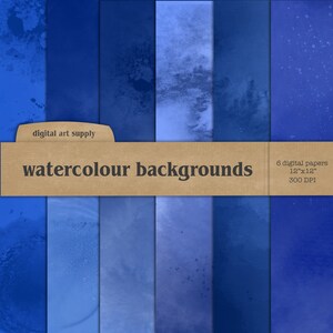 Blue Watercolour Backgrounds, Blue Digital Paper, Watercolour Textures, Blue Planner Covers, Commercial Use - Blue Photography Backgrounds