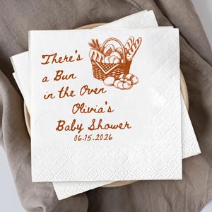 Bun in the Oven Baby Shower Napkins, Personalized Baby Shower Napkins, Custom Name & Date Napkins, Rustic Bread Theme Party Decor