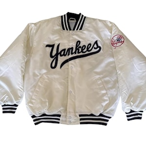 White New York Yankees Satin Bomber Jacket – MLB Varsity Baseball Jacket, Retro Letterman Style, Unisex Vintage Fan Outerwear