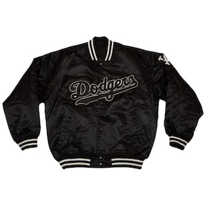 LA Dodgers Black Satin Varsity Jacket – Vintage MLB Bomber Baseball Coat, Retro Unisex Letterman Fan Jacket for Men & Women