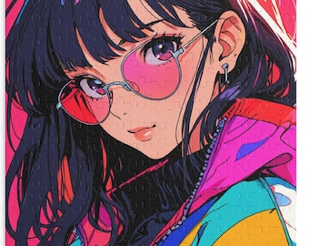 Neon Pulse: 80s Anime Girl in Retro Windbreaker - 252 Piece Jigsaw