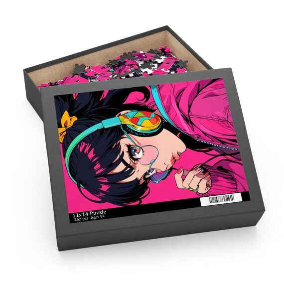 Retro Anime Girl Puzzle - Headphones, Pink Glasses & 90s City Pop