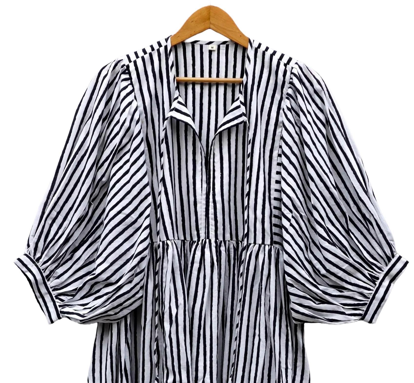 Black Striped Cotton Midi Dress