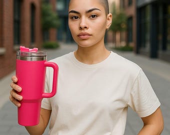 Hot Pink 40oz Tumbler | Stainless Steel Insulated Mug with Handle