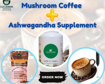 Organic Ashwagandha Mushroom Coffee Capsules - Adaptogen Blend, 100 Count