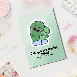 Cactus Father's Day Card | “Dad, You're Looking SHARP!” | Funny Printable Card for Dad | Fun Joke Gift | Kids Present | Father's day gift