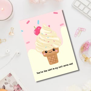 Biglietto di auguri stampabile con gelato kawaii | Biglietto dolce e divertente, per un'amicizia o per essere il mio migliore amico | Sei il vortice nella mia anima | PDF A6 | File digitale