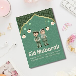 Biglietto d'auguri per l'Eid al-Adha stampabile | Elegante biglietto d'auguri per l'Eid Mubarak per familiari e amici | Download digitale per la festa islamica