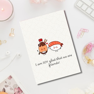 Kawaii-Karte I Japanische Karte | Süße Sojasauce & Sushi Freundschaftskarte | Kawaii Digitaler Download | Druckbare Karte für den besten Freund | Geschenk