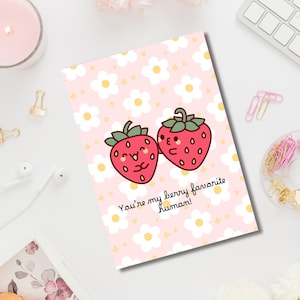 Strawberry Card | Cute Printable Kawaii Card | Digital Download Friends Loved Ones | Pink Card | Kids Card | Kawaii Card | BFF | Cute Text
