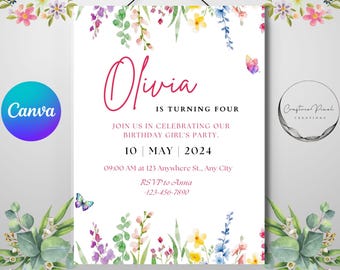 Watercolor Birthday Invitation | Editable Party Invite | Floral Birthday Invite | Printable Birthday Invitation Template