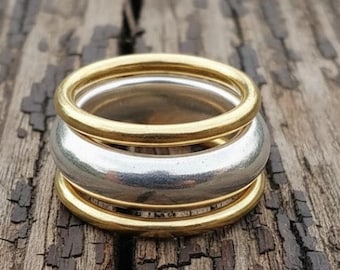 Set di anelli a cupola in ottone e argento sterling 925 fatti a mano: anelli a fascia impilabili