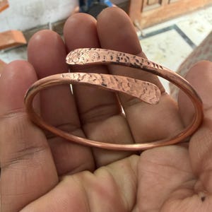 Hammered Copper Cuff Bracelet - Handmade Overlap Bangle