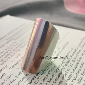 Long Statement Ring 925 Sterling Silver Ring, Chunky Cigar Cuff Tube Bohemian Jewelry, Boho Rings for Women Wide Large Full Finger Big Ring