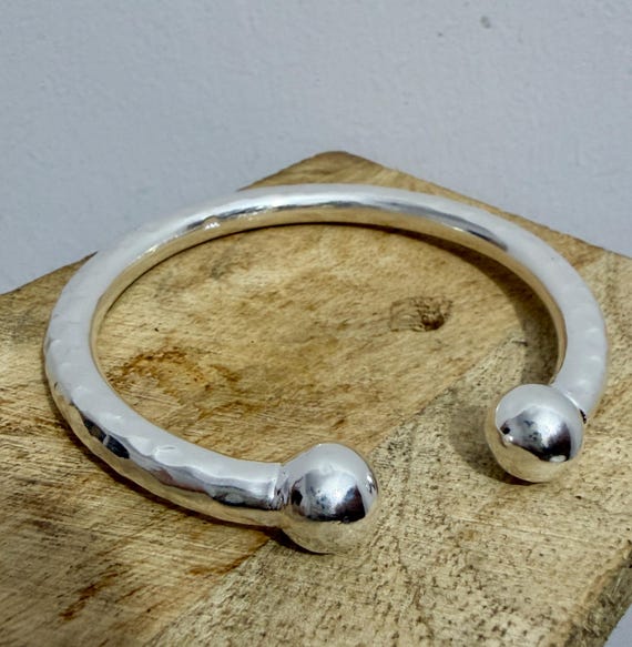 Hammered Sterling Silver Torque Bangle: Heavy Solid 925 Cuff Bracelet