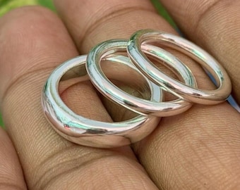 Handgemachte Sterling Silber Dome Ring Set - Stapelbare Bandringe