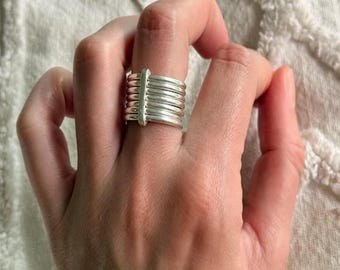 Fascia impilabile fatta a mano in argento sterling 925 vintage a più file