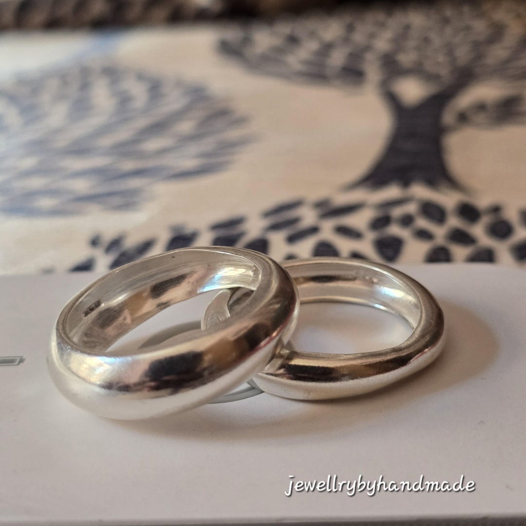 Set of 2 Silver Dome Ring Modern Statement Ring Stacking Ring Chunky ...