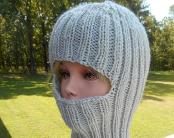 Silver gray balaclava Ski mask Hand knit- Acrylic yarn- Light gray winter hat- Ready to  ship Handmade
