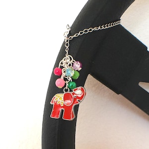 Steering wheel charm - Simple car accessory - Elephant - Car pendant - Silver chain