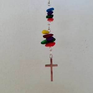 Religious rearview mirror charm - Car cross and bright stone beads