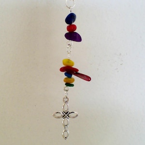 Religious rearview mirror charm - Car cross and bright stone beads