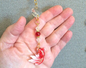 Rear view mirror charm - Red betta fish charm - Beads - Handmade Car window accessory