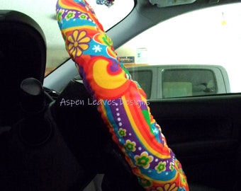 Retro steering wheel cover - Full grip fabric inside - Bright paisley floral accessory - Handmade