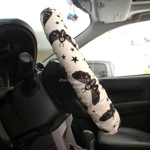 Moon Moth steering wheel cover  -Full grip fabric inside - Large black moths on cream fabric - Skeleton insect - Spooky all year -Handmade