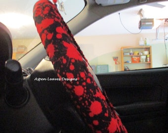 Blood splatter steering wheel cover - Full grip fabric inside - Horror car accessory - Red on black  Handmade