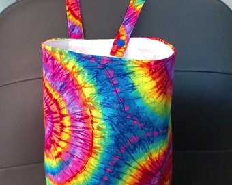 Tie dye trash bag - Retro rainbow spiral -  10 x 8 x 5 - Handmade