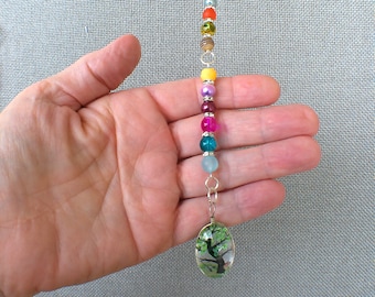 Rear view mirror charms - Oval tree bead -  Mirror suncatcher - Handmade window hanger