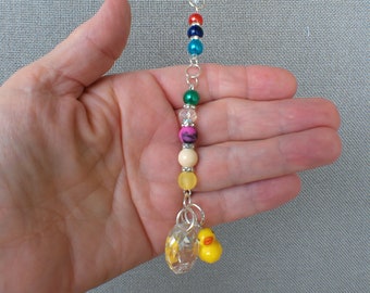 Rear view mirror charm - Yellow Duck - Suncatcher - Mirror hanger - Handmade  car accessory